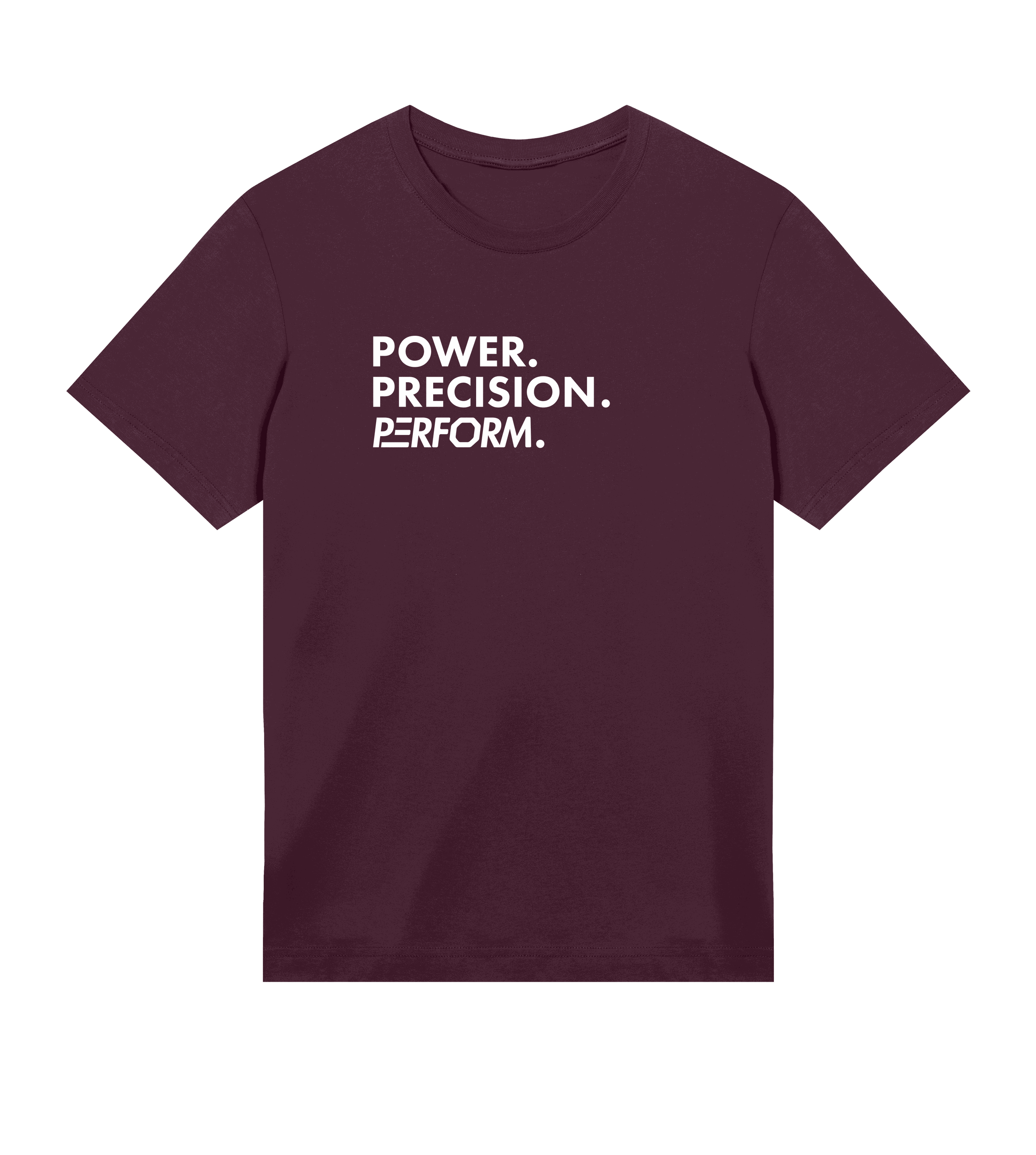 Off Duty T-shirt heren van 100% biologisch katoen met Power Precision Perform tekst, klassieke pasvorm, comfortabel en duurzaam