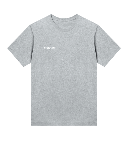Off Duty gray T-shirt with small Perform logo, 100% organic cotton, women's fit