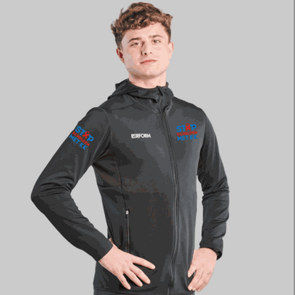 Heren soft shell jacket Stop Schelden met KK x PERFORM zwart met logo's voor sport en bewustzijn