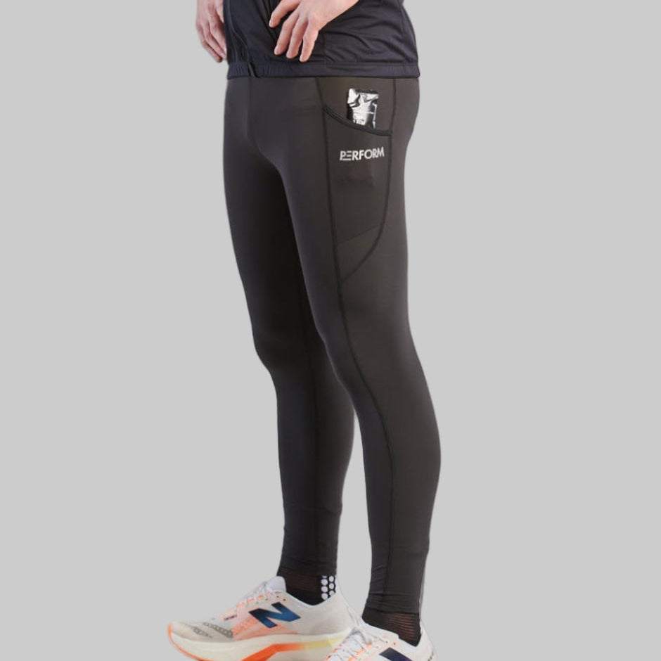 Heren TechBoost Lange Tight zwart nauwsluitend ademend hardloopbroek