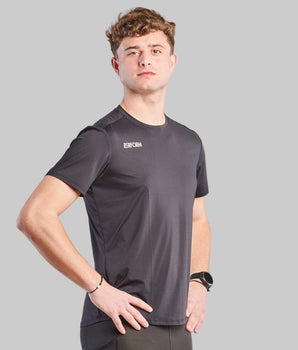 Man wearing black Comfort T-Shirt designed for movement and comfort